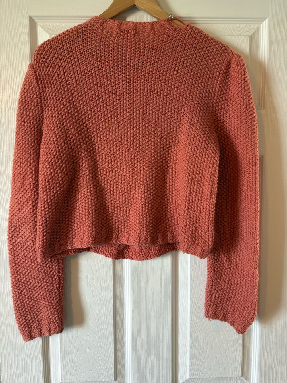 Knit Crewneck Sweater Handmade Coral Chunky Long Sleeve Vintage - Picture 3 of 8